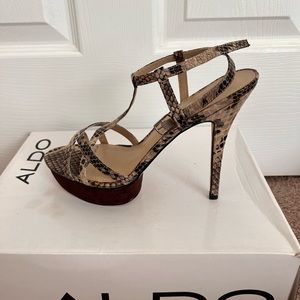 Aldo snake print platform high heel sandals; size 9